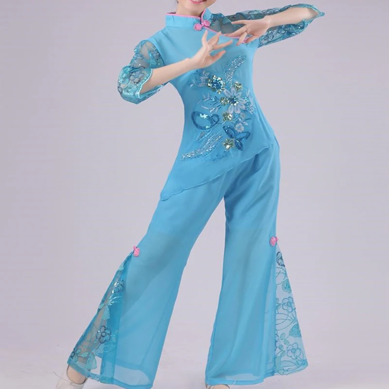 Женский китайский топ для народных танцев и штаны + головной убор комплект