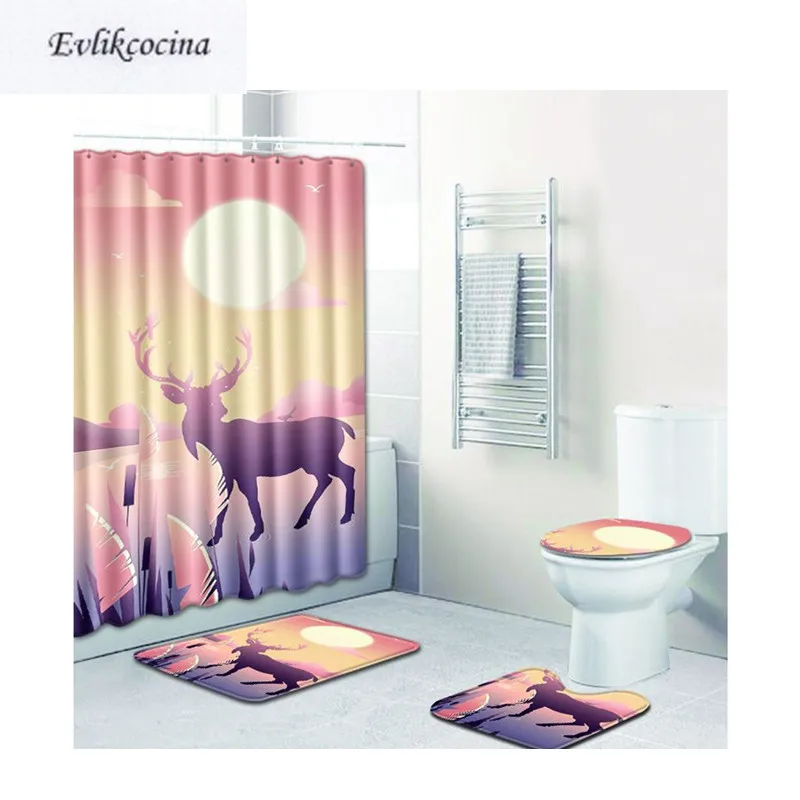 Бесплатная доставка 4 шт. набор ковров для ванной комнаты с изображением оленя и
