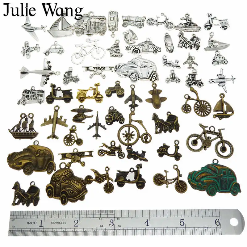 Julie Wang 20PCS Alloy Bus Car Ship Bike Plane Charms Randomly Mix Transportation Jewelry Making Pendant Findings Accessory | Украшения и