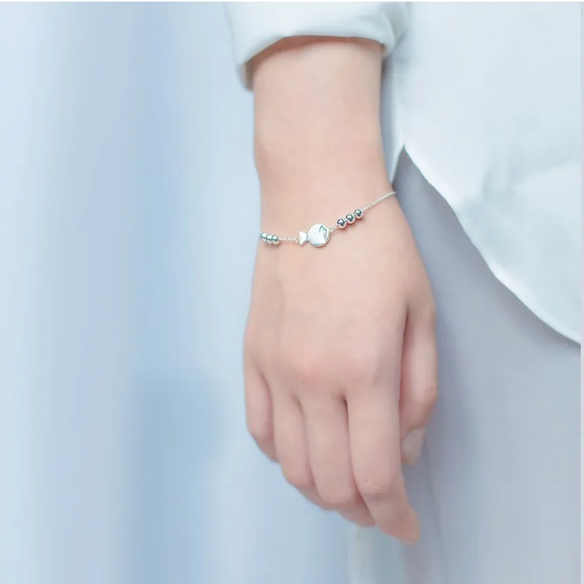 Kinitial Charm Fish Bead Bracelets For Women Fashion Wrist Cuff Bracelet &amp Bangle Girls Gift Silver Animal Jewelry | Украшения и