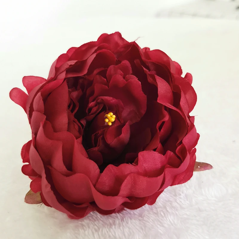 Wine red 1 10 шт. высокая имитация ядро Пион цветок голова Шелковый цветок DIY свадебный цветок стены фон украшение Шелковая Роза - Цвет: Wine red 1