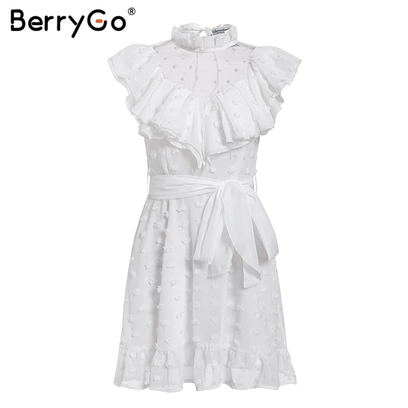 BerryGo/элегантные белые платья в горошек женское платье рубашка летнее сексуальное