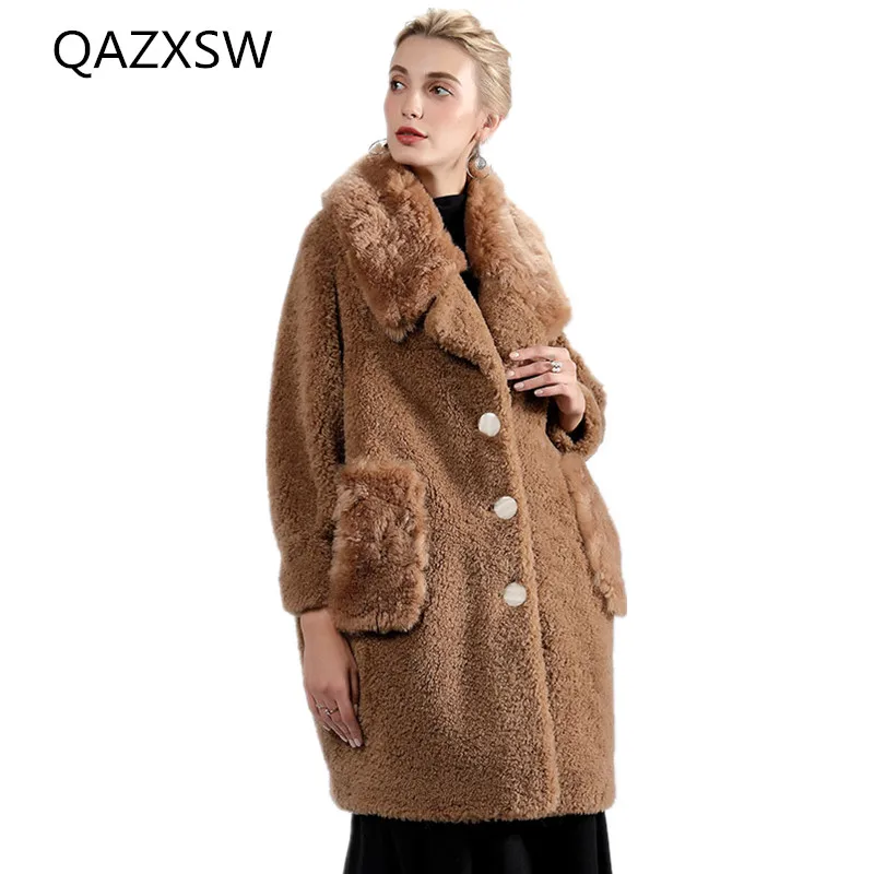 2018 новые женские зимние кожаные пальто мода ягненка Мех животных волос один