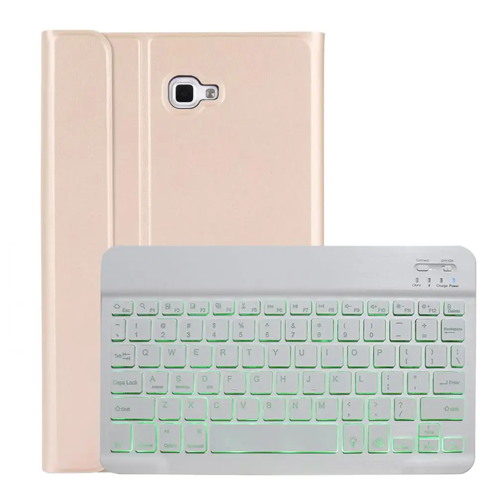 Gold with White Чехол для samsung Galaxy Tab A A6 10,1, чехол для клавиатуры T580 T585, SM-T580, чехол для SM-T585, 7 видов цветов с подсветкой, bluetooth-клавиатура - Цвет: Gold with White