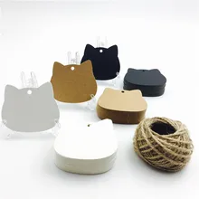 100 шт./лот, голова кошки, белый, черный, коричневый, крафт-бумага, бирки, ремесло, пустая цена, бирка для рождественской вечеринки, подарочные карты, 5,2*6,5 см