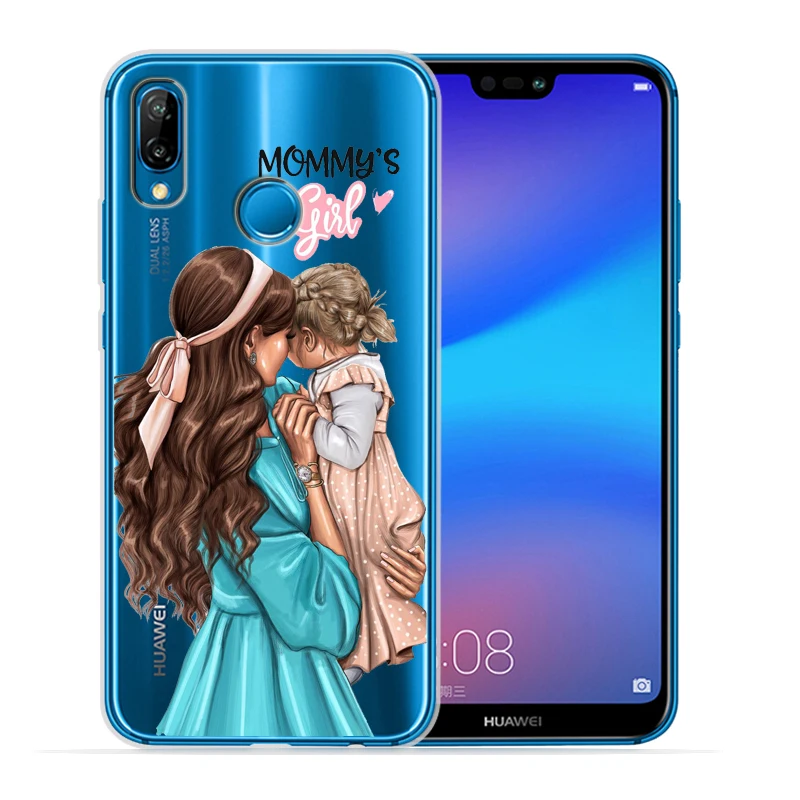 Чехол для телефона с черными и коричневыми волосами для мамы и дочки Huawei P30 Lite P30 Pro P20 Lite P8Lite P9Lite P10 P Smart Capa - Цвет: 12