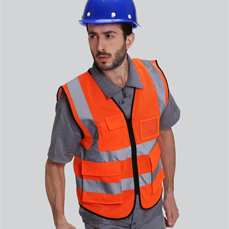 

2018 High visibility reflective safety vest reflective vest multi pockets workwear safety waistcoat free shipping