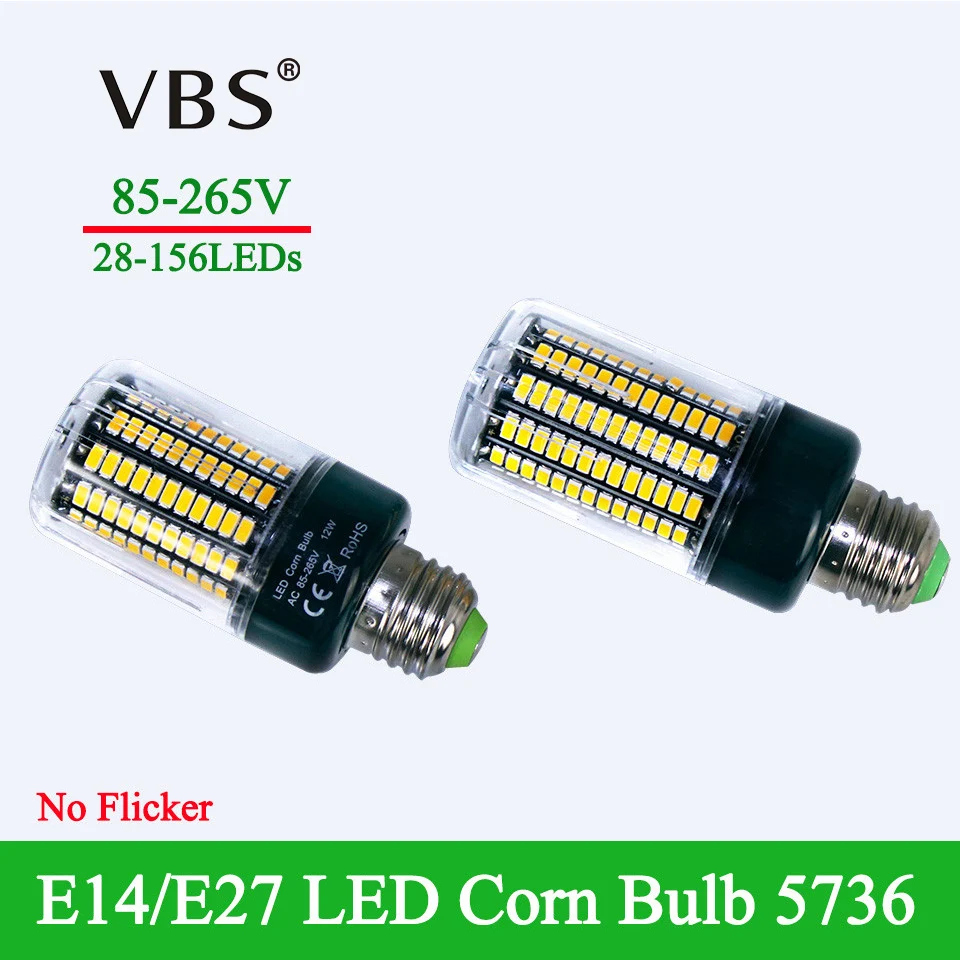 

SMD 5736 No Flicker Smart IC Design E27 E14 Led Lamp Light Super bright AC85-265V 28 40 72 108 132 156 LEDS led bulb Corn Light