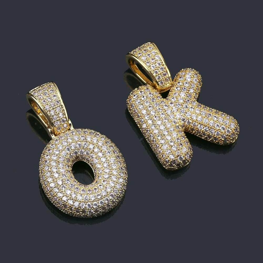 TOPGRILLZ хип хоп мужские ювелирные изделия A-Z Micropave Циркон пользовательское имя Пузырьковые буквы льдом кулон ожерелье с теннисная цепочка DIY