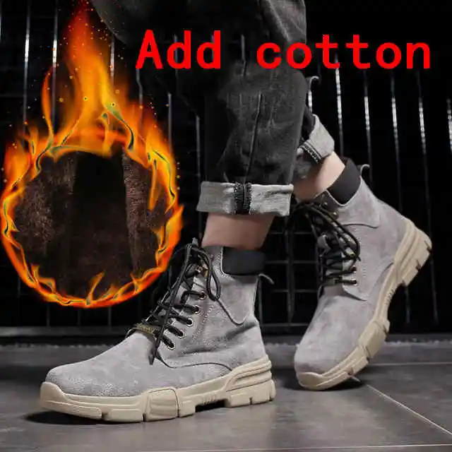 Add cotton gray Брендовые мужские ботинки от hargrow Большие размеры 38-48, мужские зимние ботинки повседневные зимние ботинки на шнуровке мужские модные кроссовки, Рабочая обувь для мужчин - Цвет: Add cotton gray