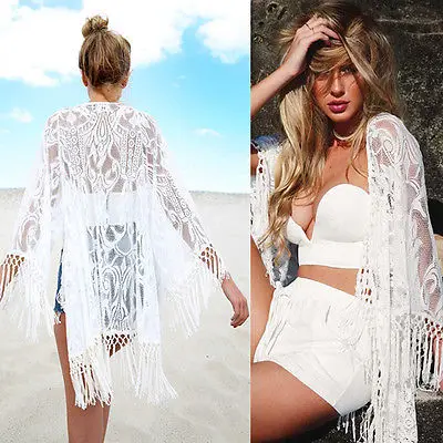 2017 Sexy Women Lace Long Tassel Bikini Swimwear Cover Up Beach Dress Bathing Suit | Женская одежда