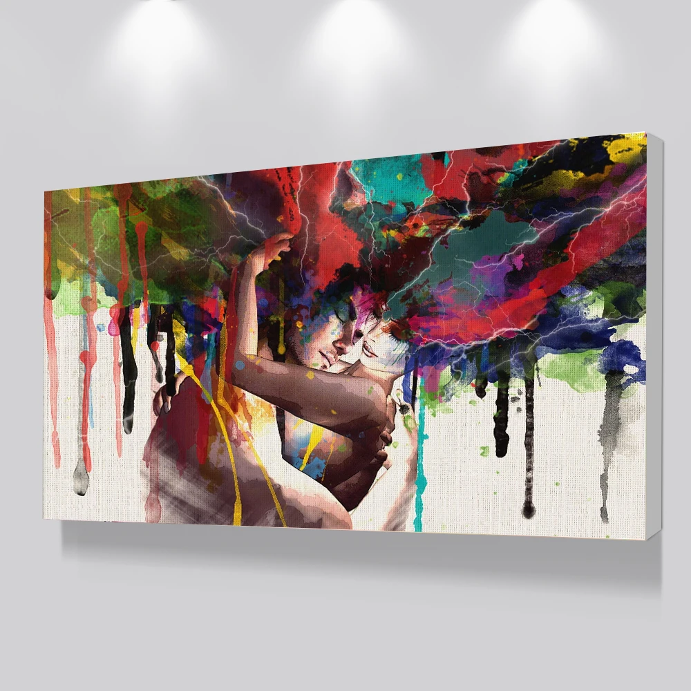 

CHENFART Canvas Paintings Wall Art Posters Prints Abstract Couple Huging Oil Painting Wall Pictures For Living Room Home Decor