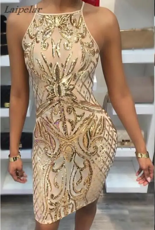 

Summer Glitter Party Nightclub Sequin Dress Vintage Womens Sexy Golden Floral Sequin Square Neck Sleeveless Dress Laipelar