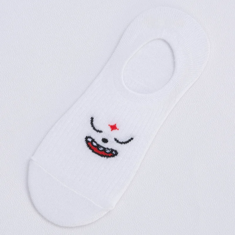 White Socks Women Lovely Cotton Expression Print Invisible Socks Heel Silica Gel Non-slip Girl Boat Socks Funny - Цвет: CloseL