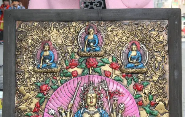 Бесплатная доставка 30.4 &quotТибет Деревянный Меди Живопись 1000 Arms Авалокитешвара