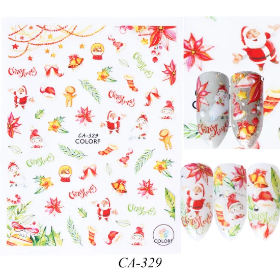 CA-329 1 шт., зимние стикеры 3D на ногти Nail Art, клеящиеся, рождественские, Мультяшные, снеговик, Санта, цветы, слайдеры, наклейки, маникюрные украшения, TRCA329-337 - Цвет: CA-329