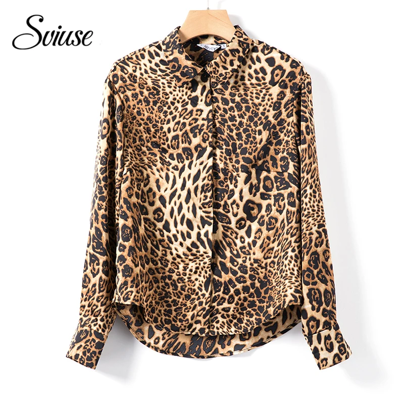 Фото Осень Сексуальная леопардовая Печать атласная рубашка блузка Женская Осень Сексуальная леопардовая Печать атласная рубашка блузка Женская