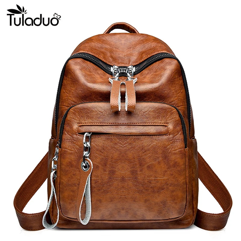

Fashion Casual Women Backpacks Travel Female Rucksack Student School Bag Soft Daypack Brown Leather Women Bags Wholesale