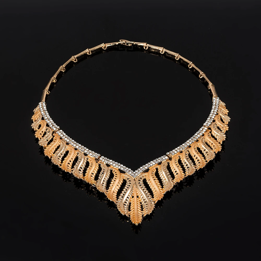 

2019 NEW Fashion Wedding Bridal Crystal Rhinestone Jewelry Sets African Beads Dubai Gold Color Statement Jewellery Costume