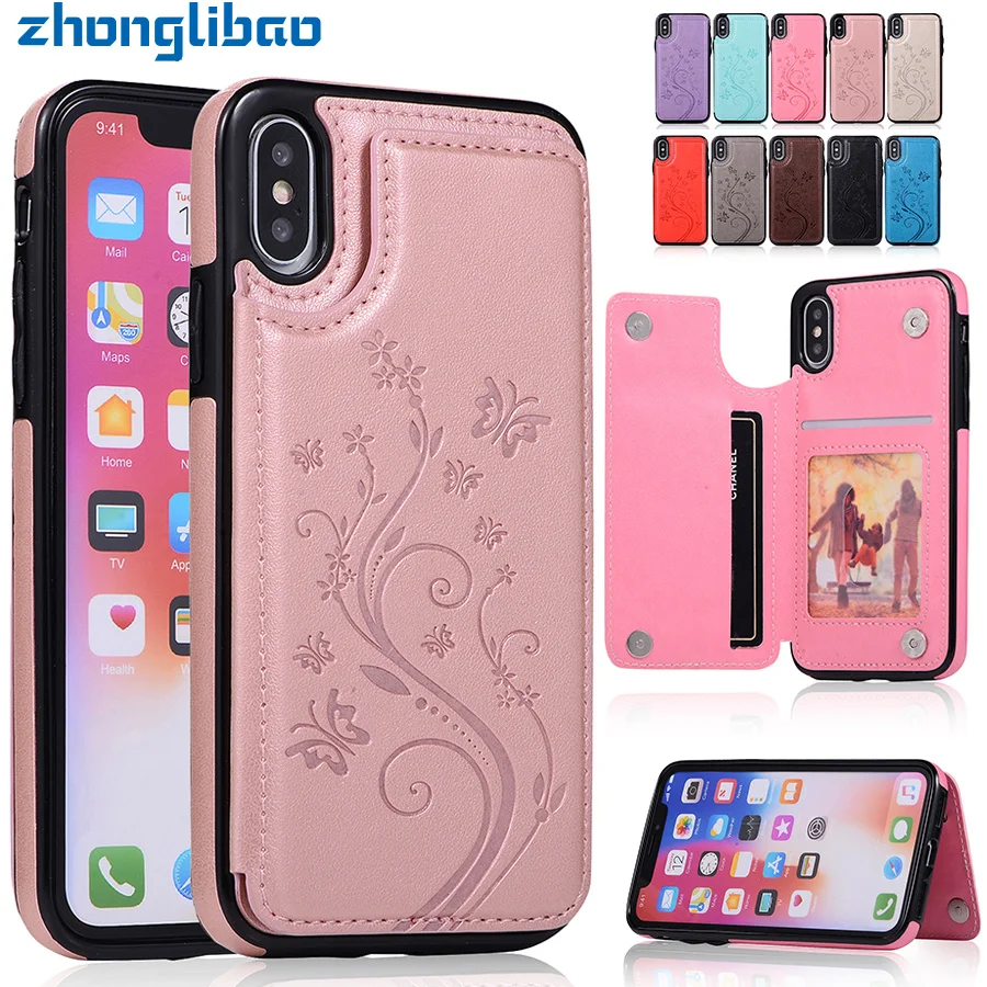 Держатель для карт, чехол-кошелек для iPhone X Xs Max Xr 7 8 6 6s Plus 5 5S Se, Роскошный Кожаный противоударный защитный чехол на магните