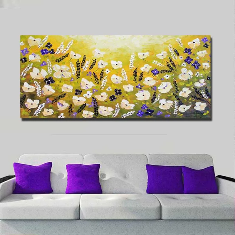 Large Canvas Wall Art California Yellow Poppies Oil Painting Modern Abstract Impasto Textured Colorful Decoration | Дом и сад