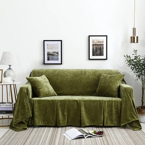 Green Двусторонний фланелевый чехол для дивана, кресло на двоих, диван, полотенце, три сиденья, диван, чехлы с юбкой, мягкий, удобный, толстый, прочный - Цвет: Green
