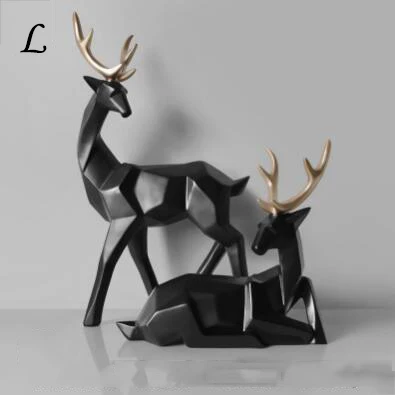 В скандинавском стиле Креативные 3D твердые геометрические орнаменты счастливый олень, изделия из смолы, украшение для домашнего интерьера, офисные настольные фигурки, искусство - Цвет: black--L