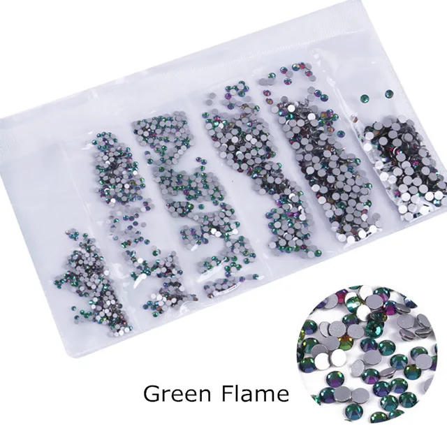Green flame Красочные супер блестящие стразы для украшения дизайна ногтей многоразмерные 3D без горячей фиксации Круглые DIY стеклянные аксессуары для маникюра Инструменты - Цвет: Green flame