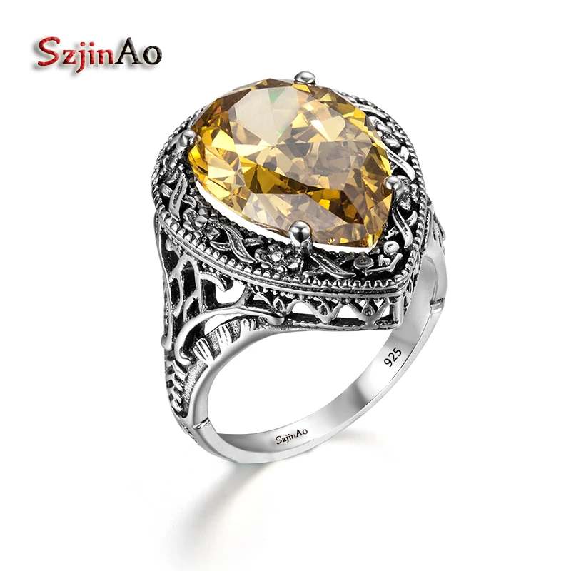 Женское кольцо Szjinao из серебра 925 пробы в форме сердца с желтым кристаллом|wedding