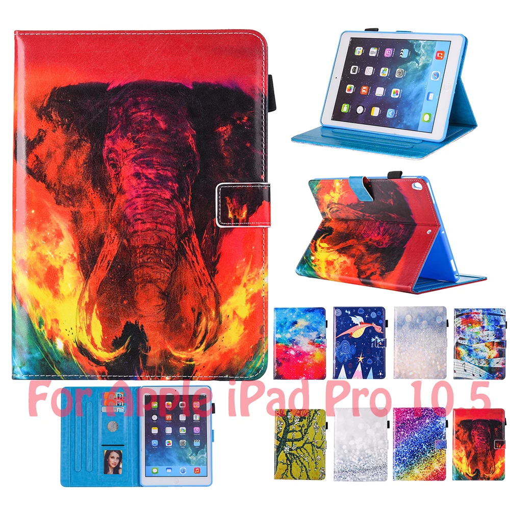 

Fashion Elephant Dragon Deer Dolphin Pattern Cover Case For Apple iPad pro 10.5'' 2017 A1701 A1709 Case Funda Tablet Stand Shell
