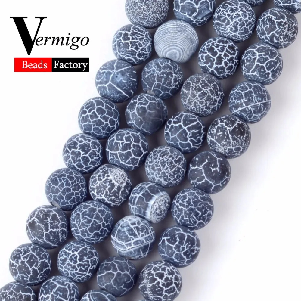 

Frost Cracked Black Agates Beads Natural Stone Loose Beads For Jewelry Making Minerals 4 6 8 10 12mm Diy Bracelet Jewellery 15"