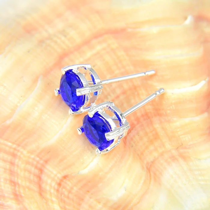 Promotions 10pair Roun Swiss Blue Synthetic Crystal Silver Plated Stud Earrings Hot Sale Fashion Women Jewelry Wholesale E0196 | Украшения