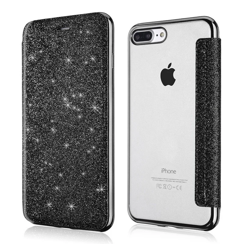 Блестящий кожаный чехол-бумажник с откидной крышкой для iPhone 11 Pro XS Max XR X 8 8Plus 7 7 Plus 6 6s Plus 5 5S SE прозрачный мягкий чехол из ТПУ