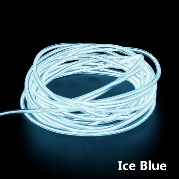 Ice blue 1 м/3 м/5 м El Wire Водонепроницаемый светодиодный светильник, неоновый светильник, светящийся светильник, шнур, трубчатый кабель+ 12 В, 2-контактный линейный привод, вечерние украшения для автомобиля - Испускаемый цвет: Ice blue