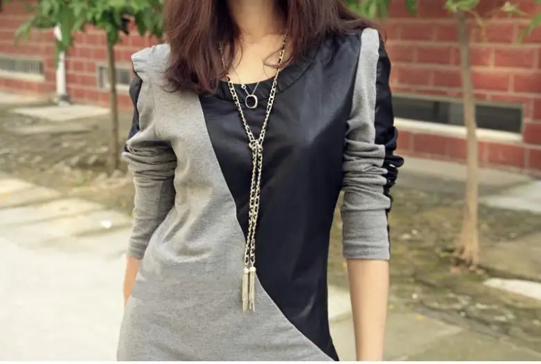 Повседневное облегающее мини платье составного кроя черного и серого цвета из