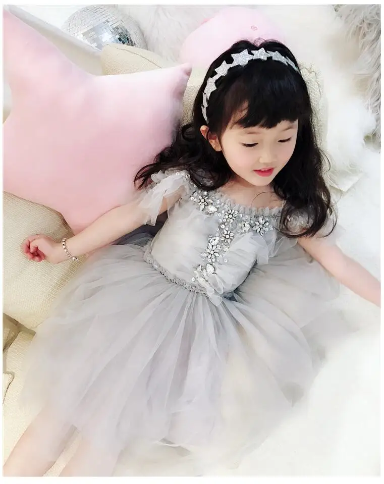 top market children girls beading lace dress kids off shoulder tulle toddler princess party ins fashion vestido Детская одежда и