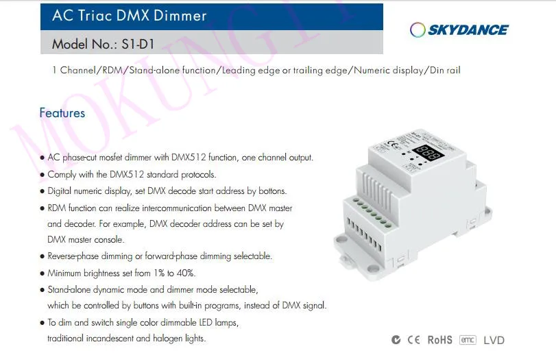 1CH* 2A AC фазовый диммер DMX S1-D1 din-рейка AC100-240V 480 Вт Triac DMX диммер, двухканальный выход кремния DMX 512 контроллер