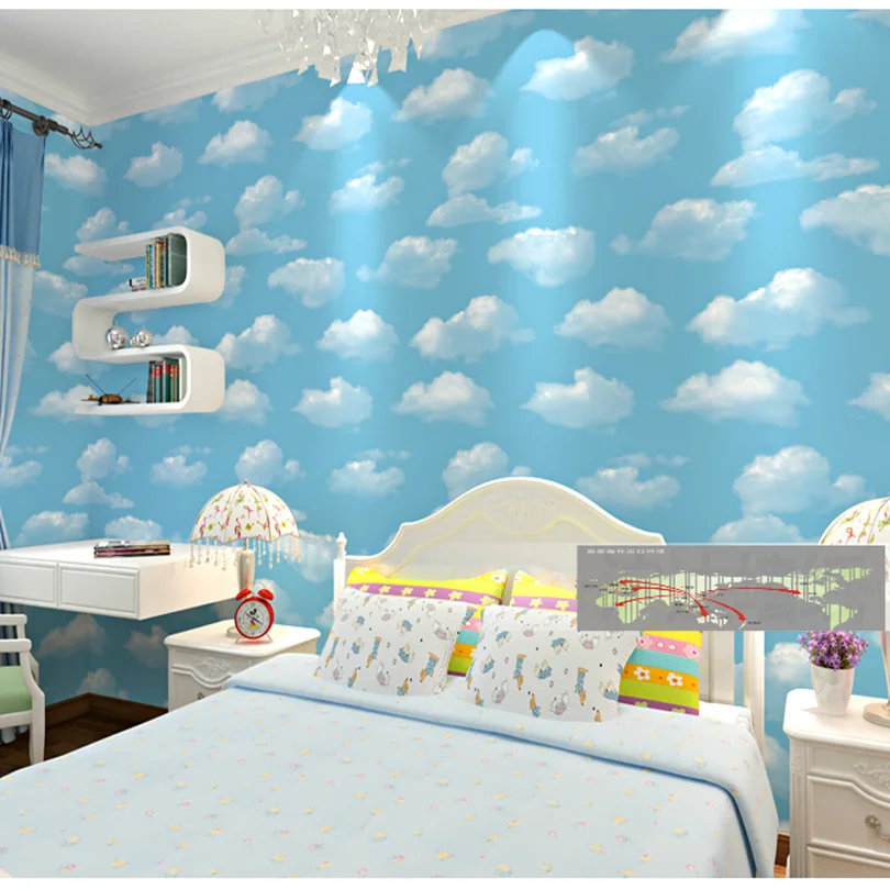 

Blue Sky simple children's room bedroom living room background wallpaper blue Sky ceiling House Top quality Wallpaper
