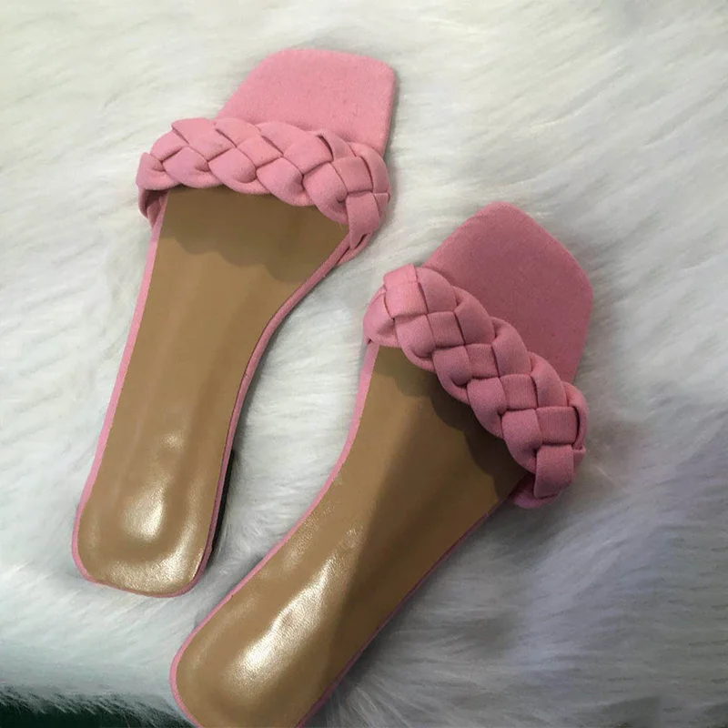 Summer Women Slippers Denim Sexy Flat Slides Open Toe Female Casual Flip Flops Fashion Cut Out Sandals Mujer Beach Shoes - Цвет: pink