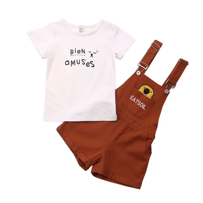 

New Girls Summer Printed Short Sleeves T Shirt+overalls Clothing Sets Girls Cotton Clothing Suit Kids Clothing Sets