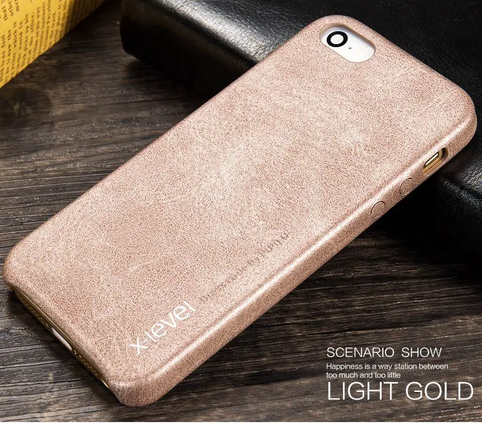 Кожаный чехол для телефона XLevel для IPhone 5, чехол s для IPhone 5S, задняя крышка для IPhone SE, деловой винтажный полуобернутый чехол Apple - Цвет: LIGHT GOLD