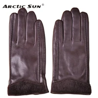 men genuine leather gloves fashion wrist fur sheepskin gloves autumn winter plus thermal velvet driving gloves m031nc