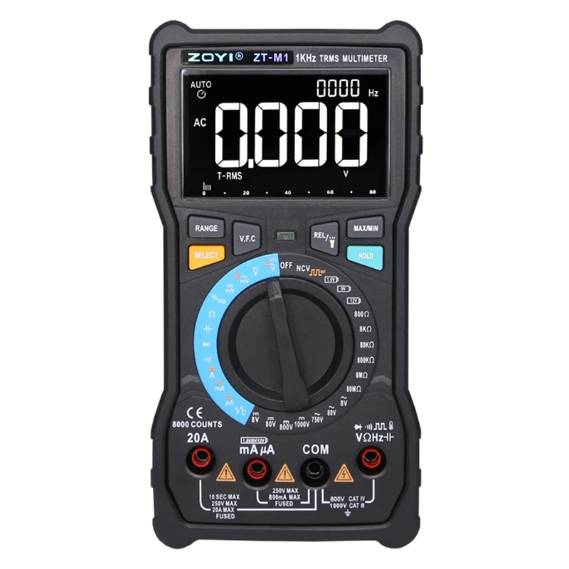 ZT-M0/M1 True-RMS 20A Цифровой мультиметр 6000 отсчетов AC/DC Напряжение Ток Ом Температура авто/ручная квадратная волна Емкость