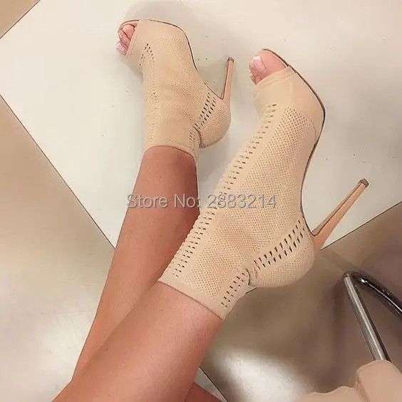 Новинка 2017 года пикантные вязаные туфли на высоком каблуке с открытым носком