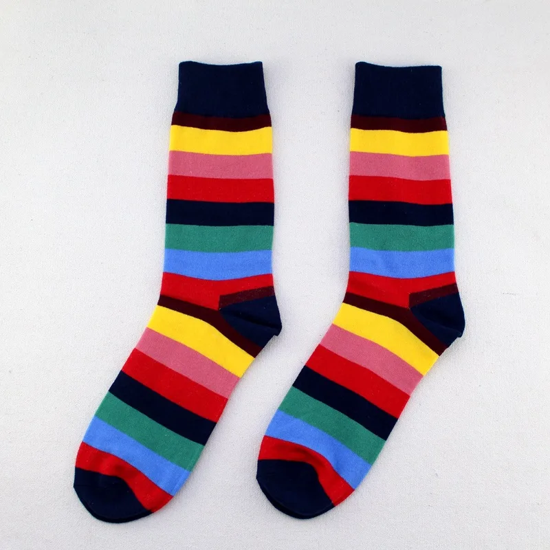 color stripes 1 Новое поступление, высококачественные мужские носки из чесаного хлопка в горошек, Цветные фирменные дизайнерские Повседневные носки, новое Деловое платье - Цвет: color stripes 1