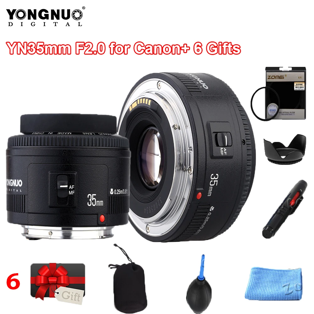 Широкоугольный объектив Yongnuo 35 мм YN35mm F2.0 с фиксированным/основным автофокусом