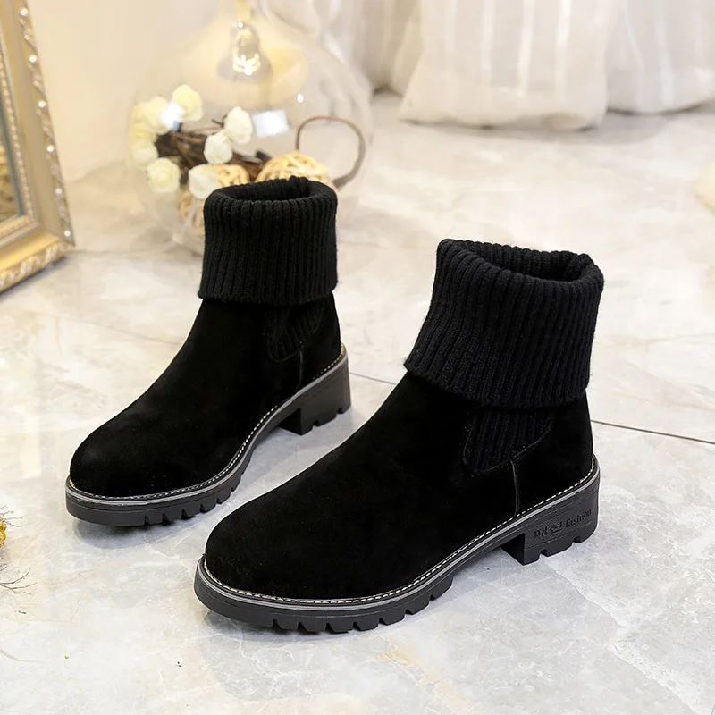 2017 г. зимние и осенние Новые Вязаные ботинки повседневная обувь на плоской