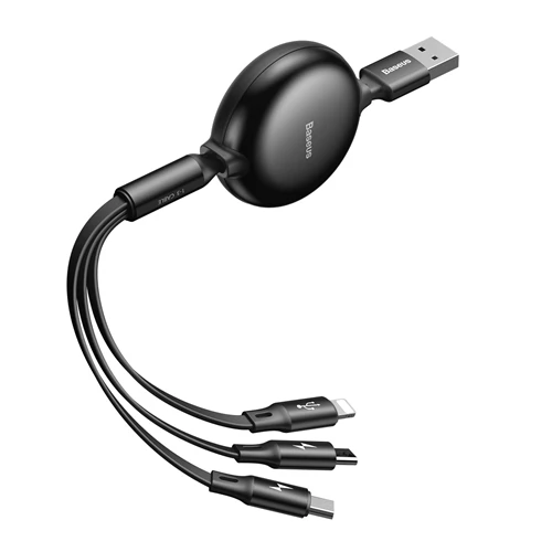 Black 3in1 USB Cable Baseus USB кабель 3 в 1 usb type C кабель для iPhone 11 XS XR USB кабель Регулируемый type C кабель для samsung S10 Micro USB кабель - Цвет: Black 3in1 USB Cable