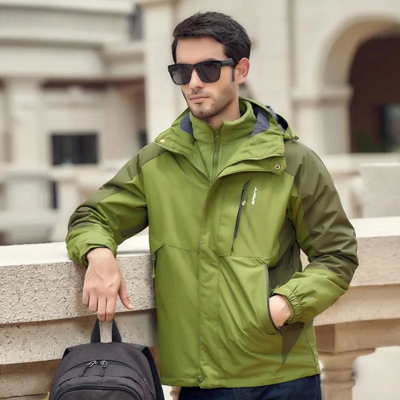 Male grass green 7XL хит Весна Зима 3 в 1 Мужская и женская куртка для альпинизма и пешего туризма Мужская и женская спортивная водонепроницаемая утепленная ветровка - Цвет: Male grass green