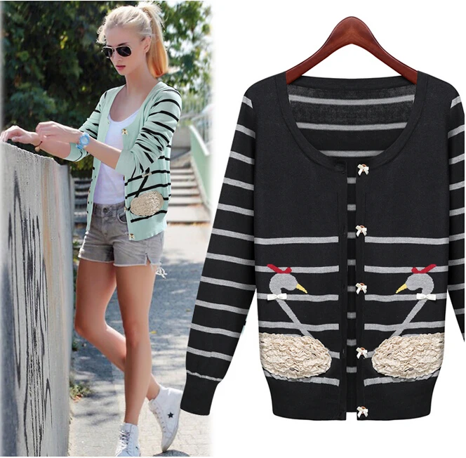 YONTREE New Women Striped Bowknot Loose Cardigans Long Sleeve Knit Jacket Woolen Coat Sweater Knitwear Tops H2157 |